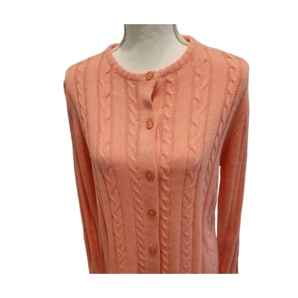 Vintage 80s American Sweetheart Cable Knit Long Sleeve Pink Cardigan Sweater